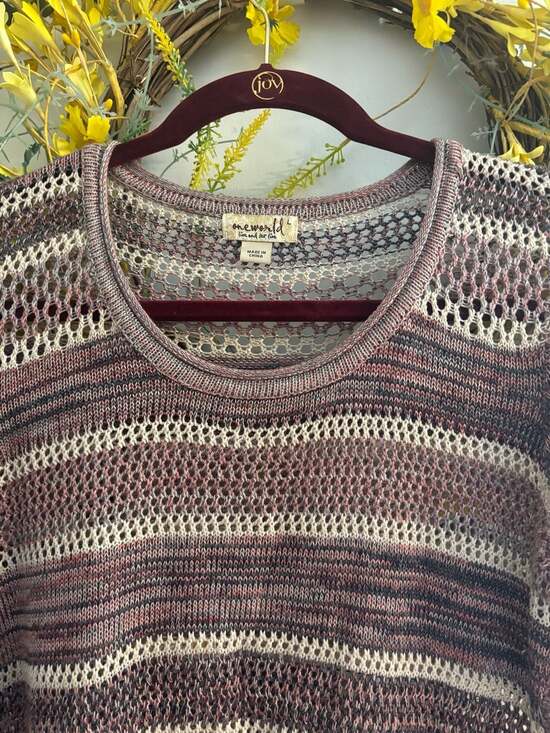 One World Sweaters - One World Live and Let Live Multicolor Striped Open Knit Long Sleeve Sweater
